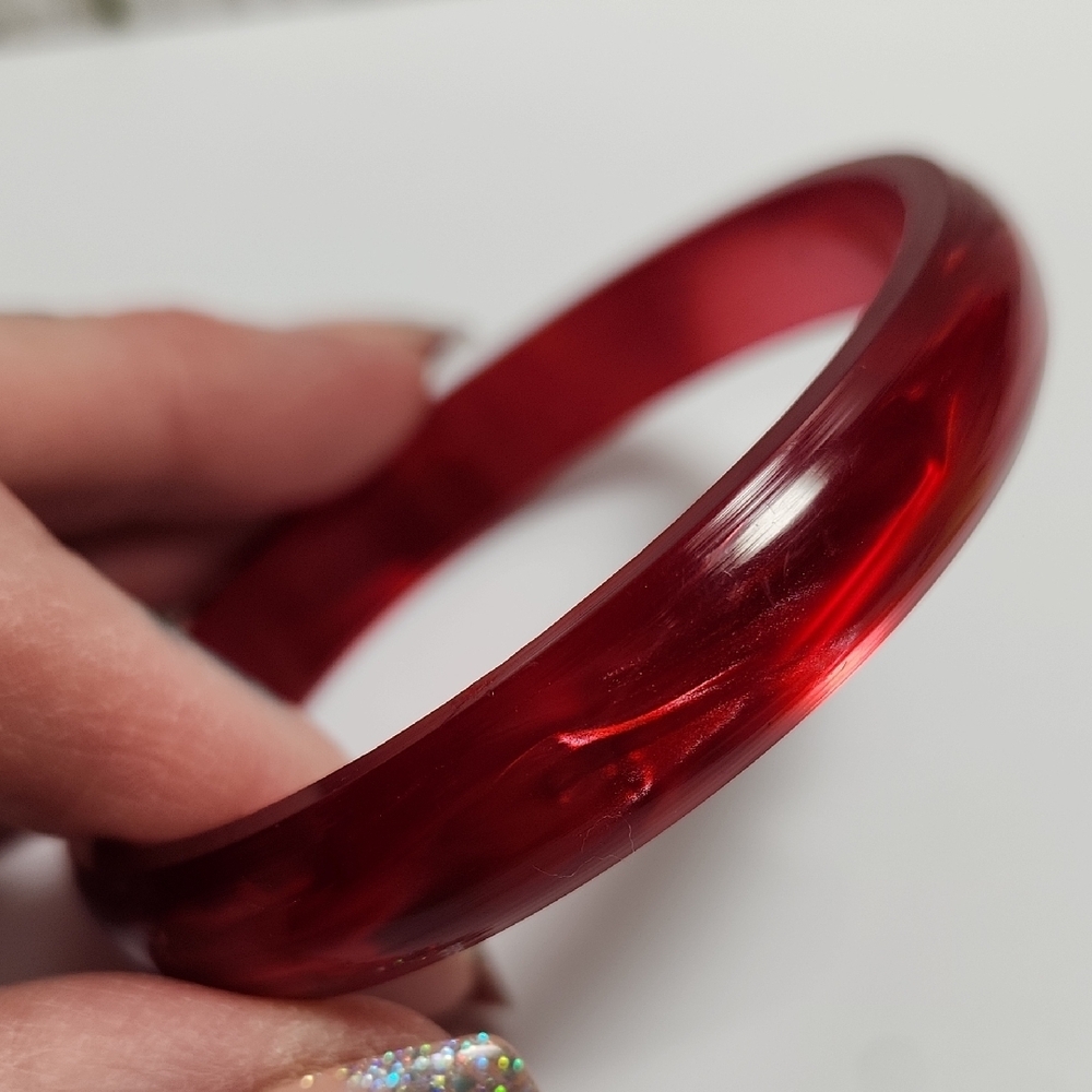 Red Lucite Bangle Chunky Big Bracelet
